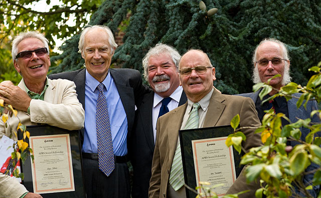 group shot of sir george martin, glyn johns, ken townshend at the aprs event