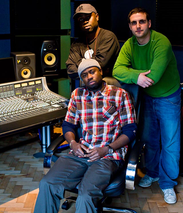 staff and engineers at jutland studios posing by the ssl aws console