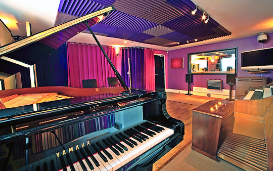 yellow shark studios recording area with piano and hammond organ